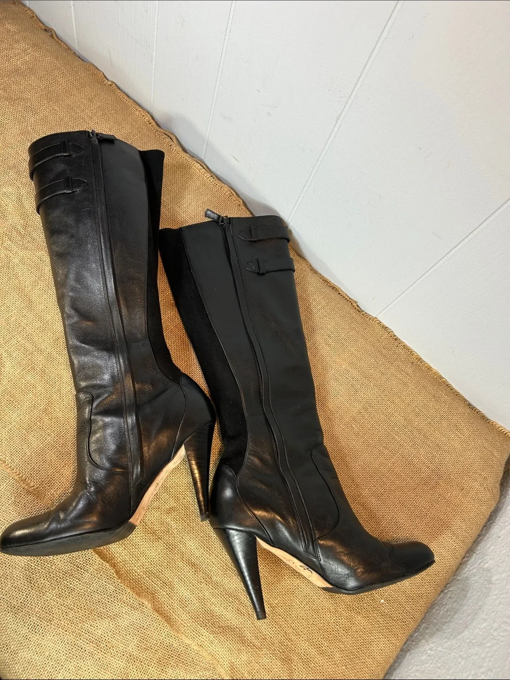 Cole Haan Nike Air Jalisa Tall Black Leather High Heel Boots